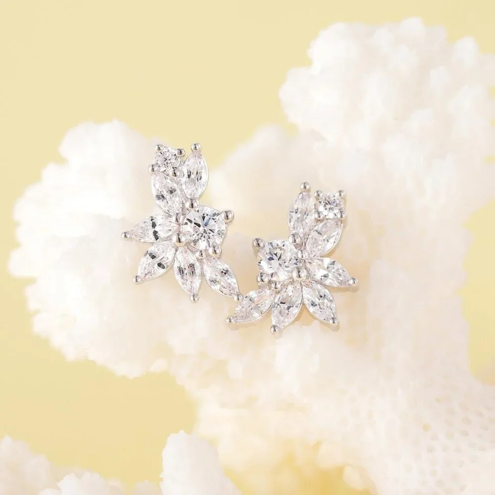 Stud Earrings Silver 925 CZ Hypoallergenic Bridal Wedding Gift - Picture 6 of 6